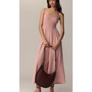 Anthropologie Pilcro Smocked Linen Wide-Leg Jumpsuit | Sz L, Pink NEW $148